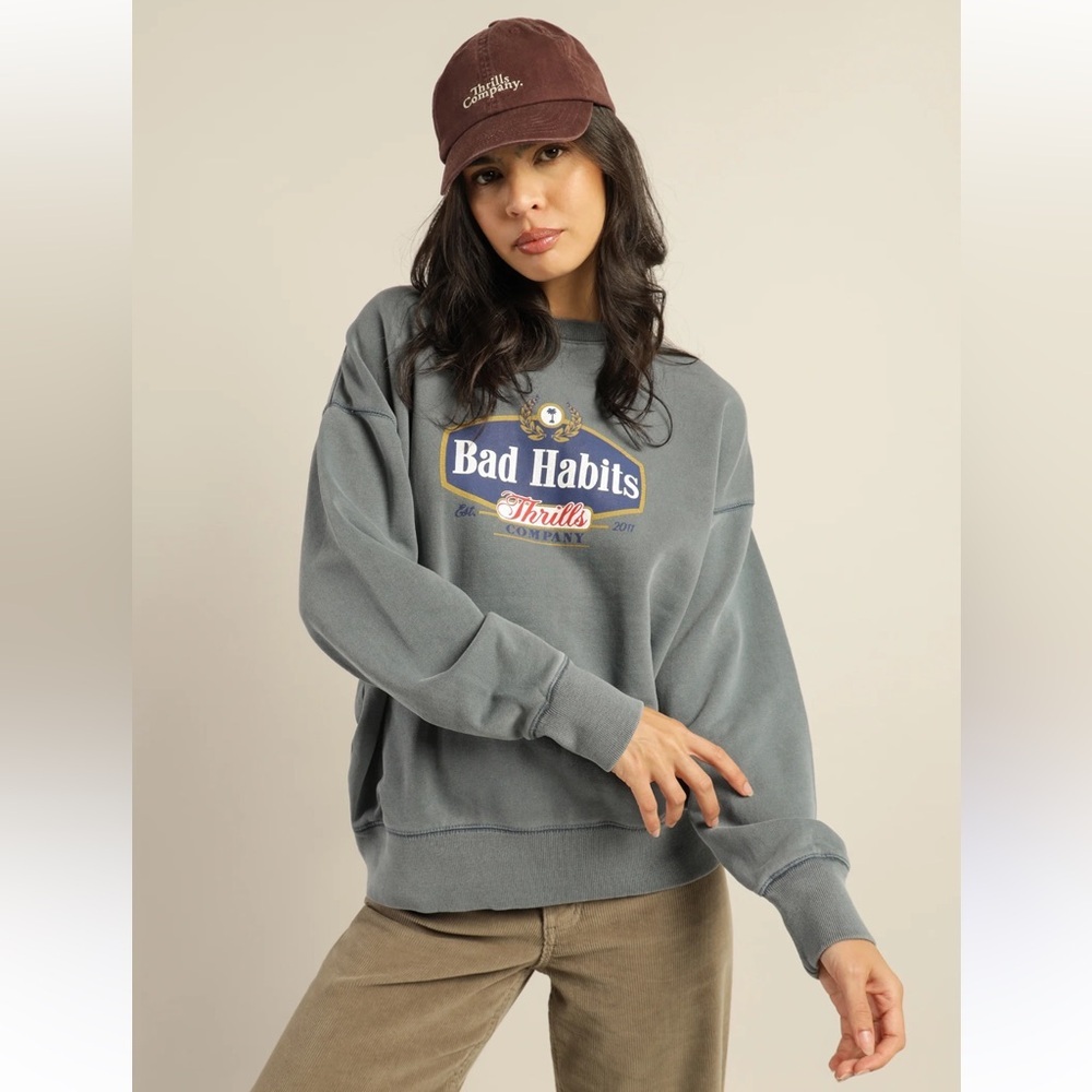 Thrills Gray 'Bad Habits' Graphic Sweatshirt